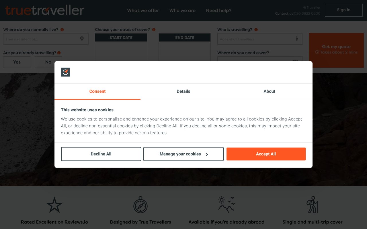 Screenshot of truetraveller.com