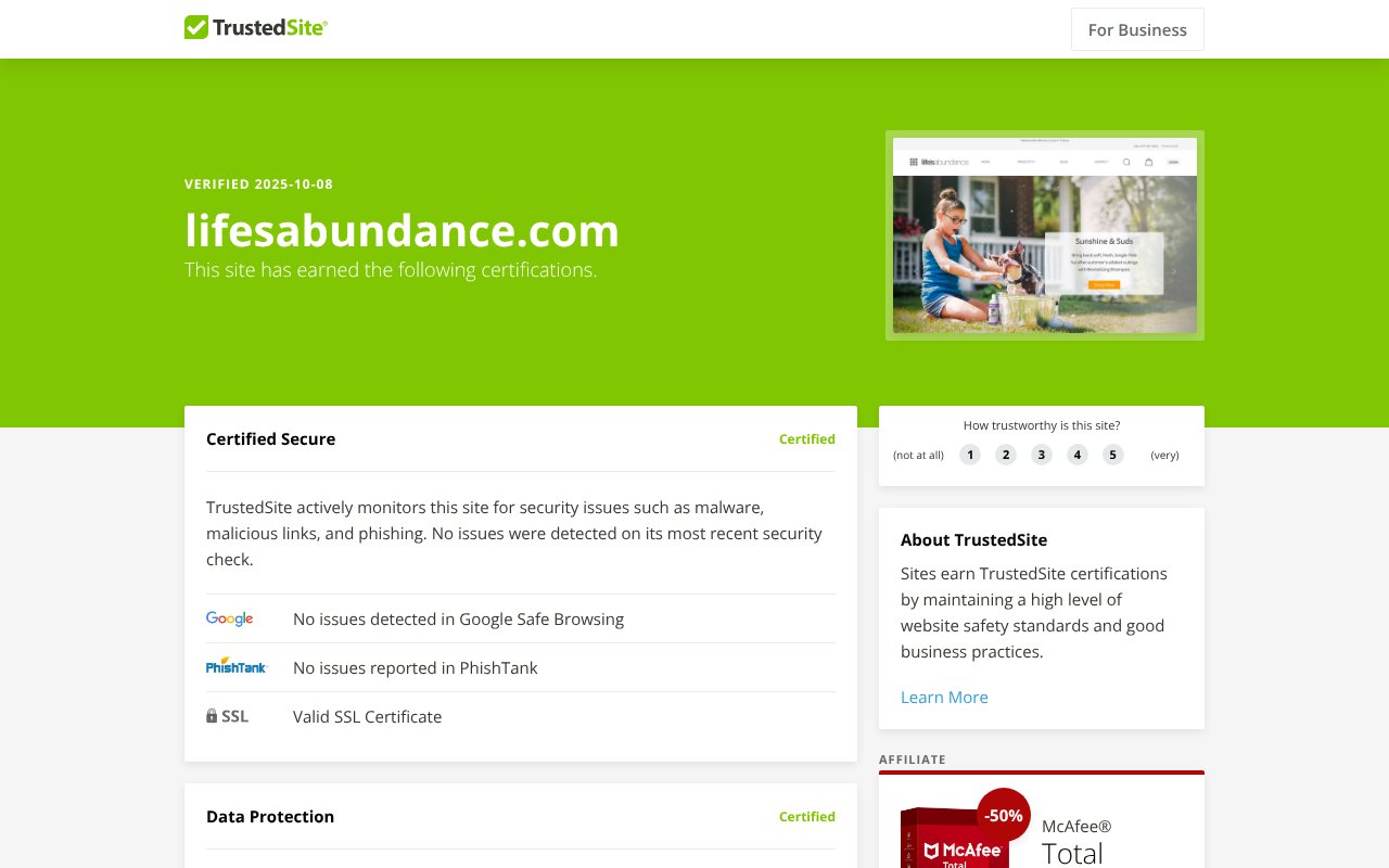 Screenshot of trustedsite.com