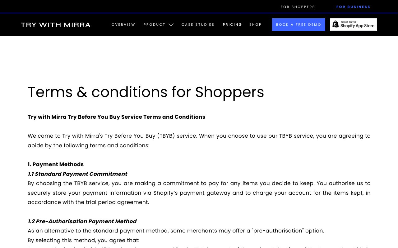 Screenshot of trywithmirra.com