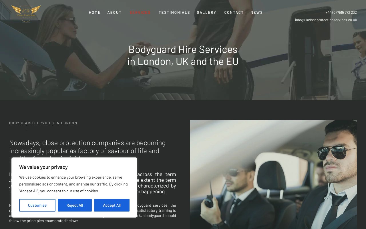 Screenshot of ukcloseprotectionservices.co.uk