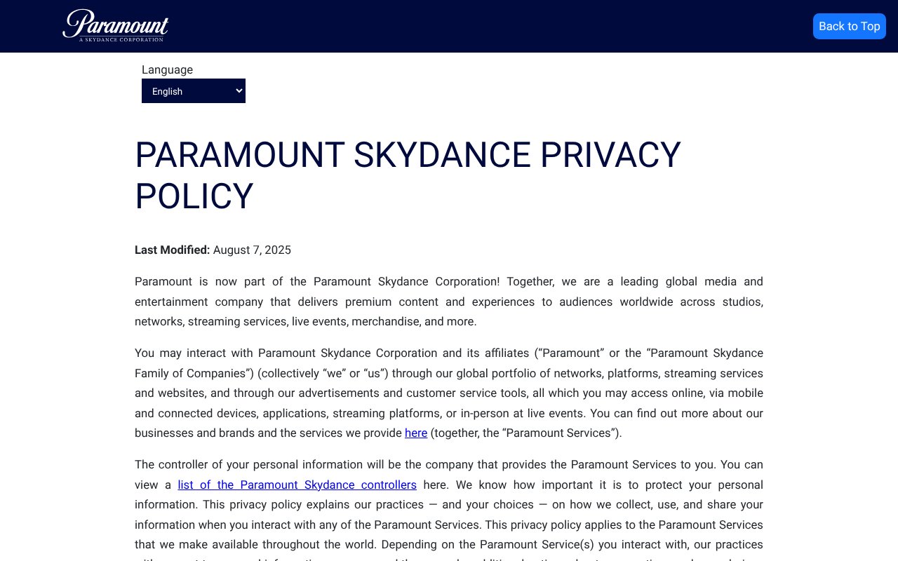 Screenshot of viacomcbsprivacy.com