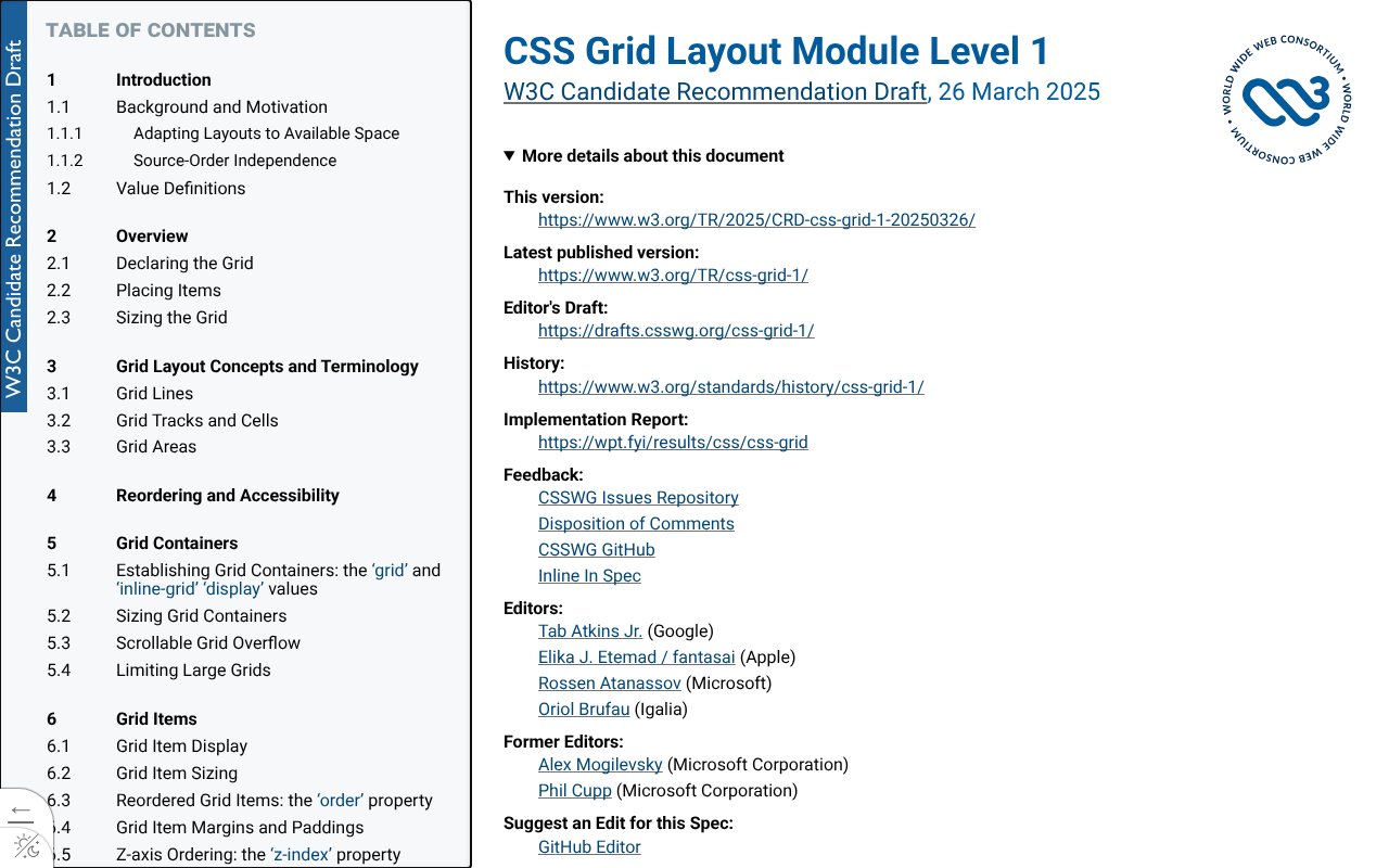 Screenshot of w3.org