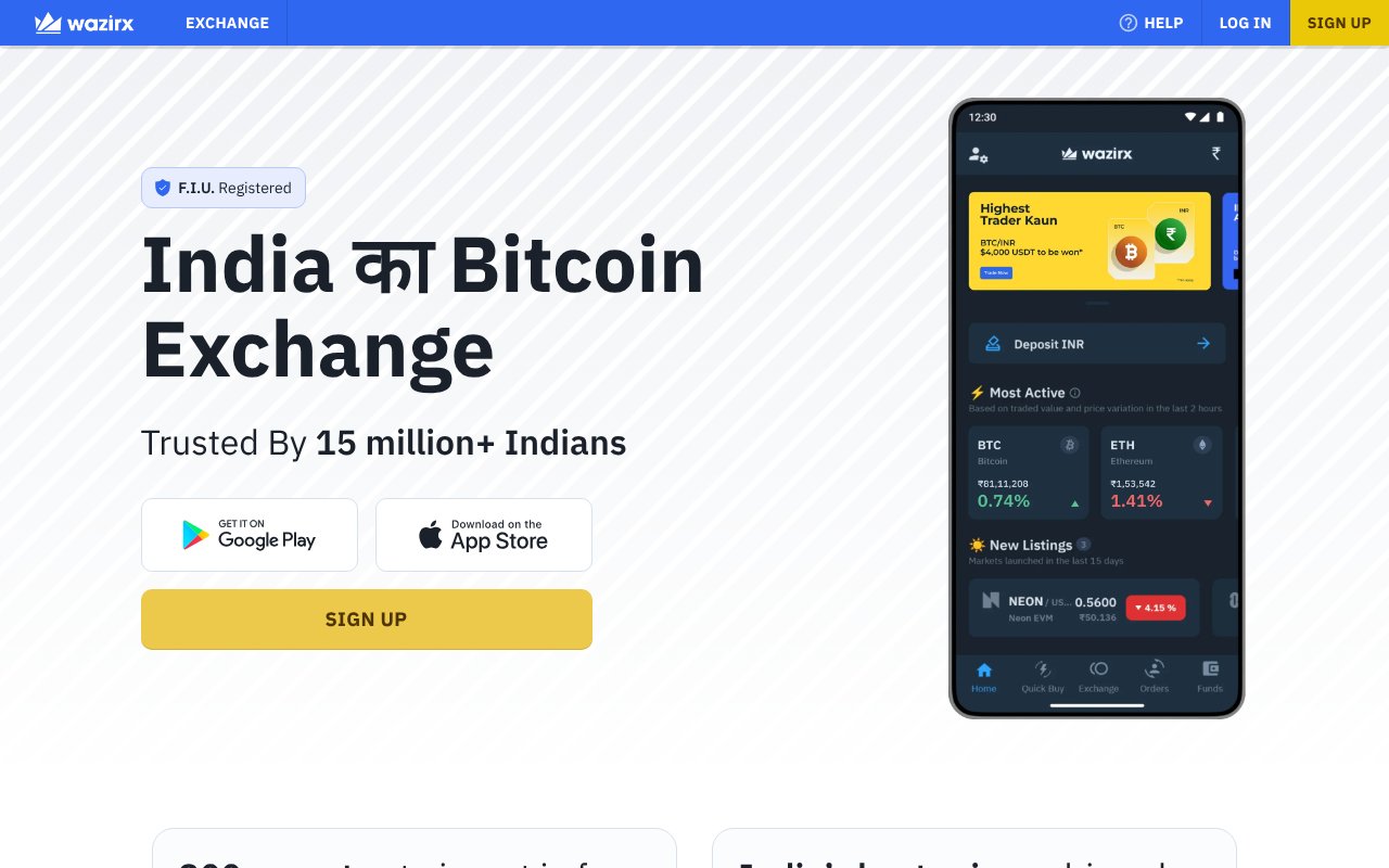 Screenshot of wazirx.com