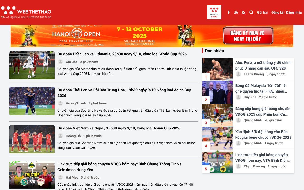 Screenshot of webthethao.vn