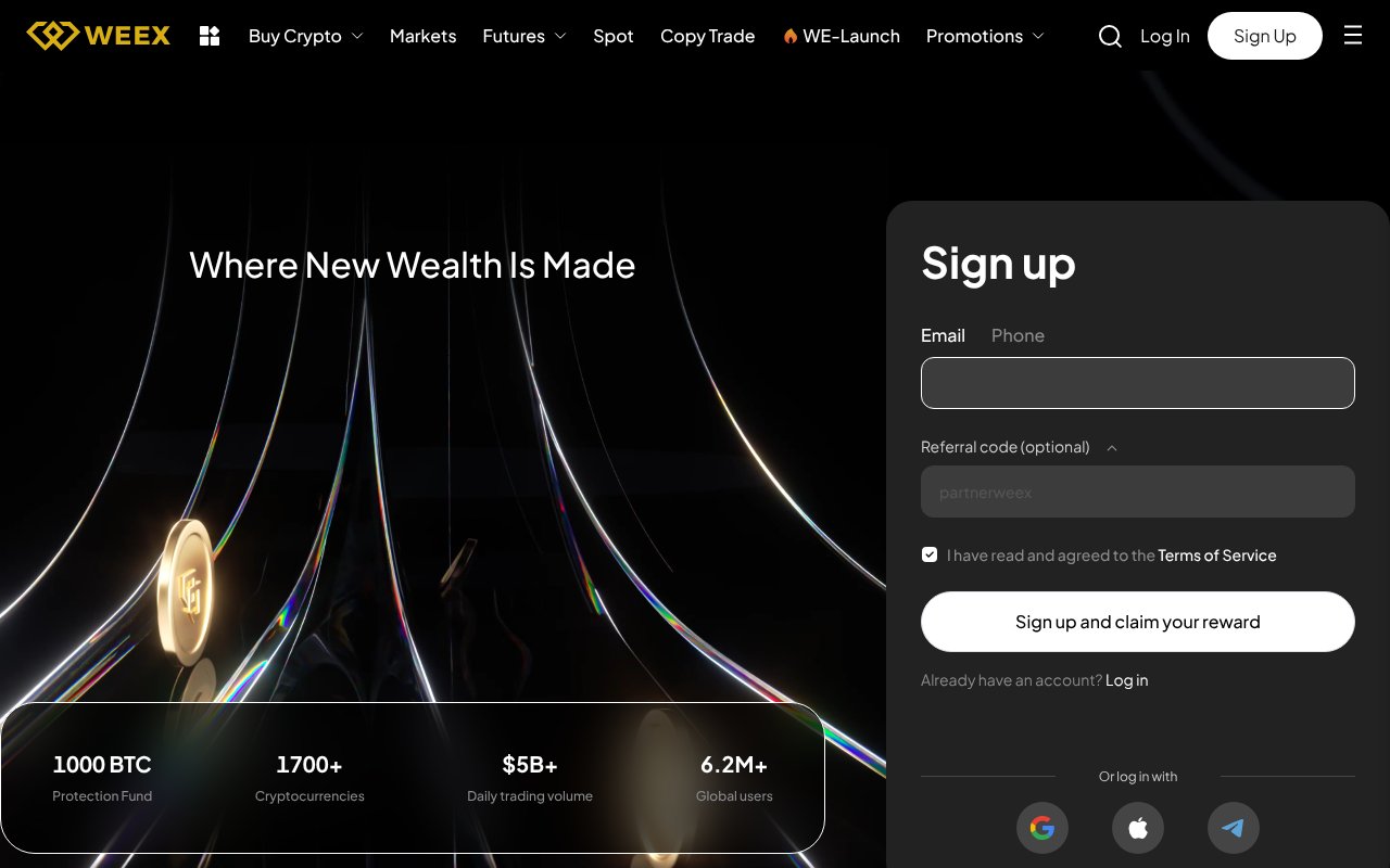 Screenshot of weex.com