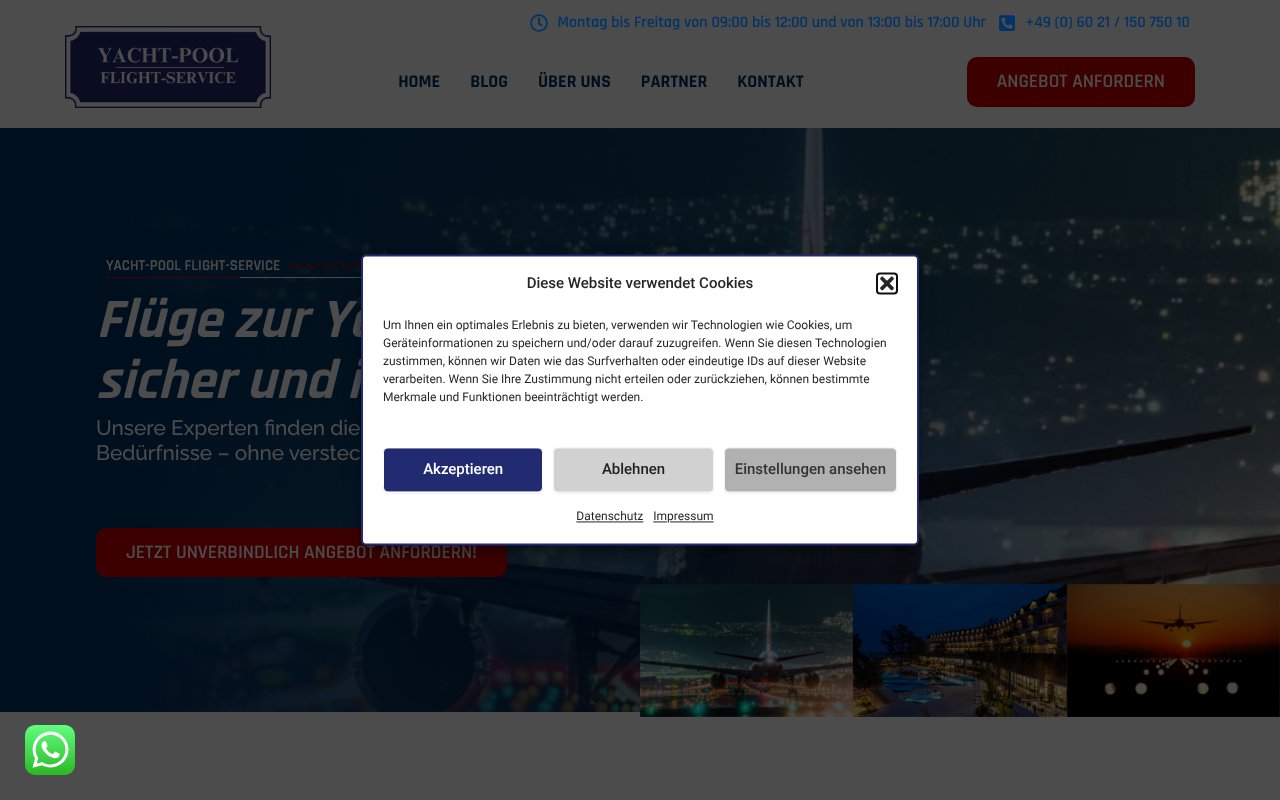 Screenshot of yachtpoolflights.de
