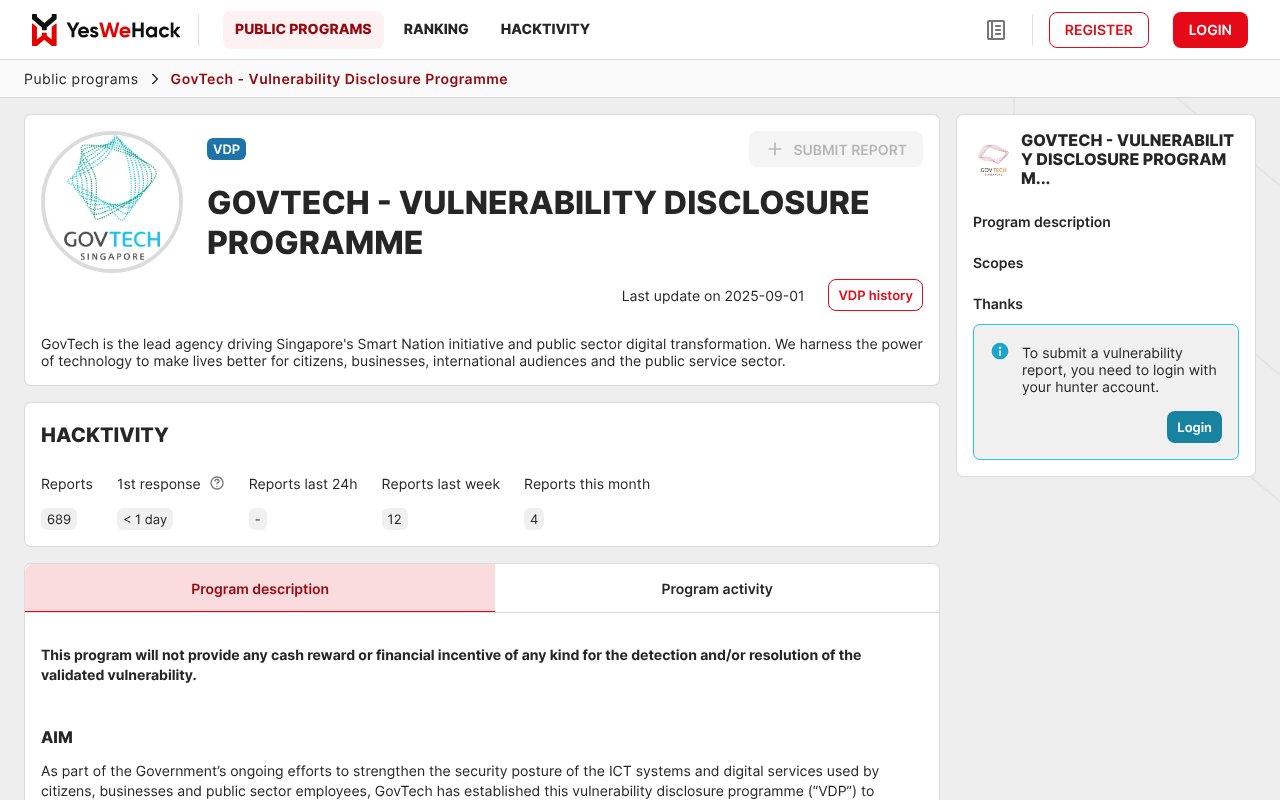 Screenshot of yeswehack.com