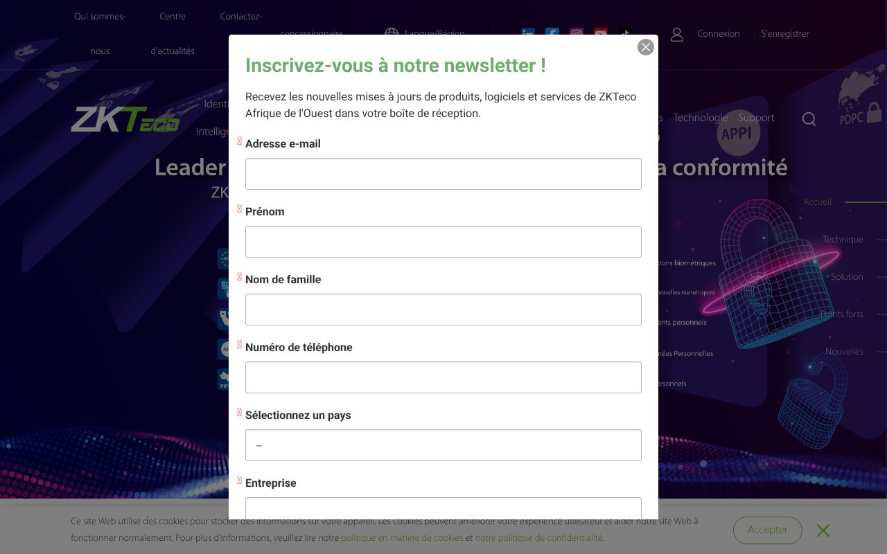 Screenshot of zkteco-ao.com